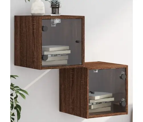 Klaasuksega Öökapid 2 Tk, Pruun Tamm, 35 X 37 X 35 Cm