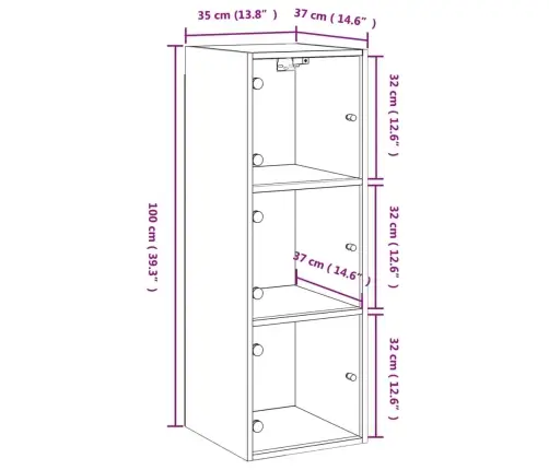 Sieninė Spintelė Su Stiklinėmis Durelėmis, Ąžuolo, 35X37X100Cm