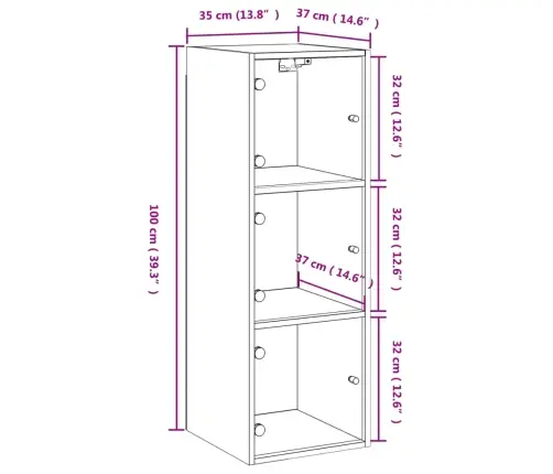 Skapītis Ar Stikla Durvīm, Koka Krāsa, 35X37X100 Cm Vidaxl