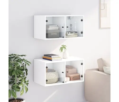 Skapīši Ar Stikla Durvīm, 2 Gab., Balts, 68,5X37X35 Cm Vidaxl