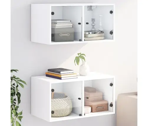 Skapīši Ar Stikla Durvīm, 2 Gab., Balts, 68,5X37X35 Cm Vidaxl