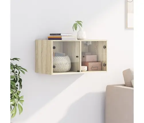 Skapītis Ar Stikla Durvīm, Ozola Krāsa, 68,5X37X35 Cm Vidaxl