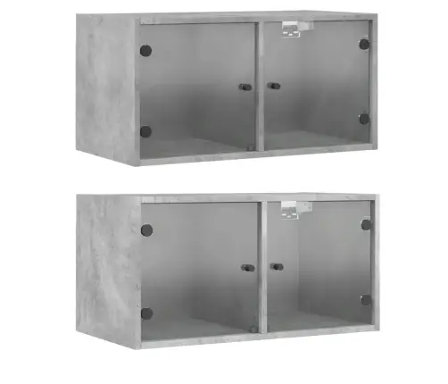 Skapīši Ar Stikla Durvīm, 2 Gab.,Betona Pelēks, 68,5X37X35 Cm Vidaxl