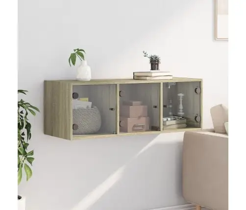 Skapītis Ar Stikla Durvīm, Ozola Krāsa, 102X37X35 Cm Vidaxl