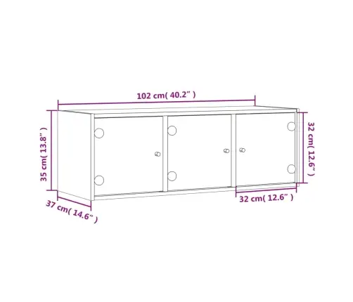 Skapītis Ar Stikla Durvīm, Ozola Krāsa, 102X37X35 Cm Vidaxl