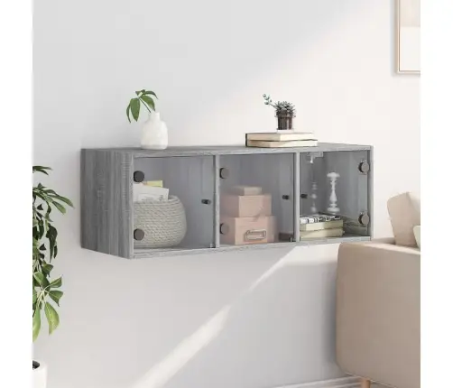 Skapītis Ar Stikla Durvīm, Pelēka Ozola, 102X37X35 Cm Vidaxl