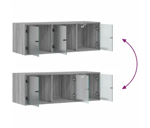 Skapītis Ar Stikla Durvīm, Pelēka Ozola, 102X37X35 Cm Vidaxl