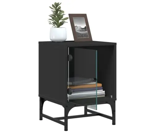 Klaasuksega Öökapid 2 Tk, Must, 35 X 37 X 50 Cm