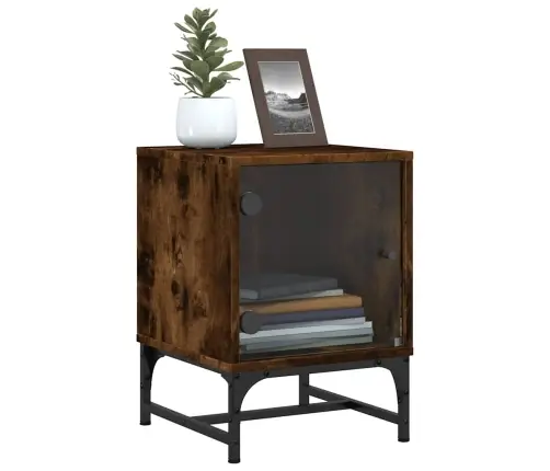 Naktsskapītis Ar Stikla Durvīm, Koka Krāsā, 35X37X50 Cm Vidaxl