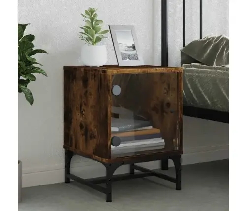 Naktsskapītis Ar Stikla Durvīm, Koka Krāsā, 35X37X50 Cm Vidaxl