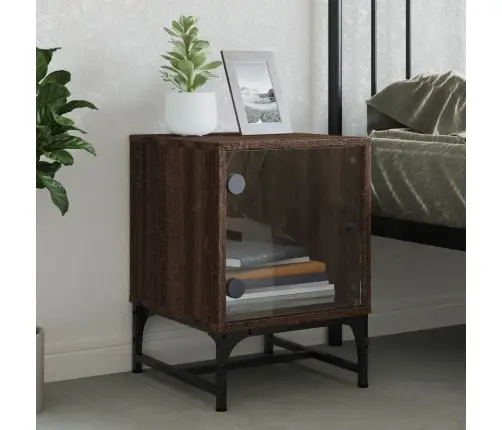 Klaasuksega Öökapp, Pruun Tamm, 35 X 37 X 50 Cm