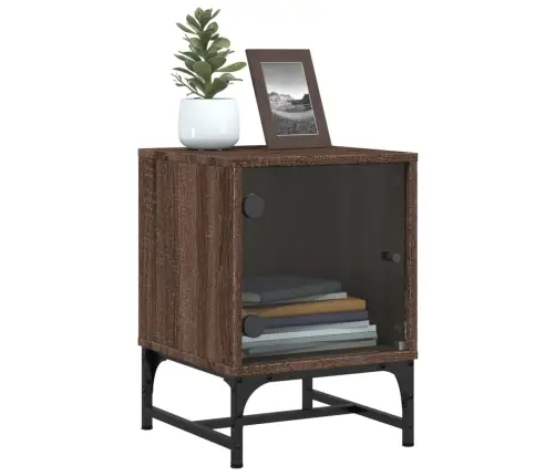 Klaasuksega Öökapp, Pruun Tamm, 35 X 37 X 50 Cm