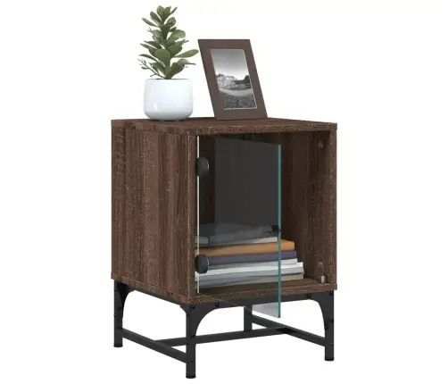 Klaasuksega Öökapp, Pruun Tamm, 35 X 37 X 50 Cm