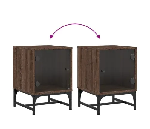 Klaasuksega Öökapp, Pruun Tamm, 35 X 37 X 50 Cm