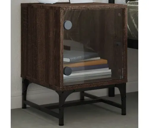 Klaasuksega Öökapp, Pruun Tamm, 35 X 37 X 50 Cm