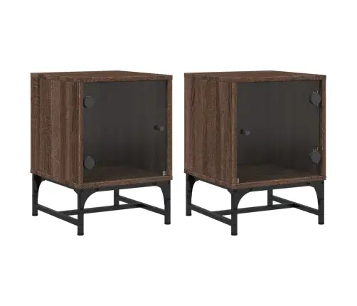 Naktsskapīši Ar Stikla Durvīm, 2 Gab., Brūna Ozola, 35X37X50 Cm Vidaxl