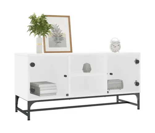 Tv Skapītis Ar Stikla Durvīm, Balts, 102X37X50 Cm Vidaxl