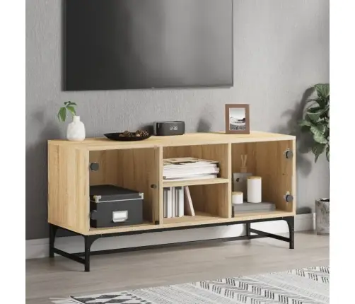 Tv Skapītis Ar Stikla Durvīm, Ozola Krāsa, 102X37X50 Cm Vidaxl