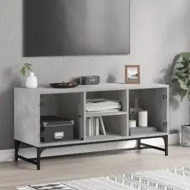 Tv Skapītis Ar Stikla Durvīm, Betona Pelēks, 102X37X50 Cm Vidaxl