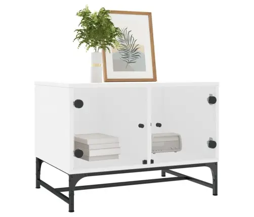 Kavos Staliukas Su Stiklinėmis Durelėmis, Baltas, 68,5X50X50Cm Kavos Staliukas Su Stiklinėmis Durelėmis, Baltas, 68,5X50X50Cm