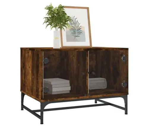 Kafijas Galdiņš Ar Stikla Durvīm, Koka Krāsa, 68,5X50X50 Cm Vidaxl