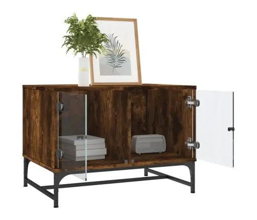 Kafijas Galdiņš Ar Stikla Durvīm, Koka Krāsa, 68,5X50X50 Cm Vidaxl