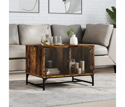 Kafijas Galdiņš Ar Stikla Durvīm, Koka Krāsa, 68,5X50X50 Cm Vidaxl