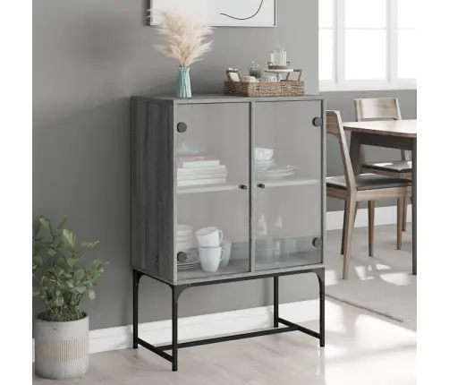 Skapītis Ar Stikla Durvīm, Pelēka Ozola, 69X37X100 Cm Vidaxl