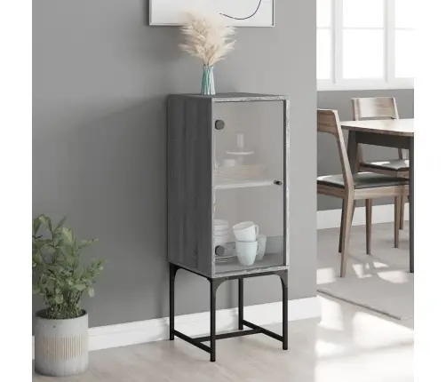 Skapītis Ar Stikla Durvīm, Pelēka Ozola, 35X37X100 Cm Vidaxl