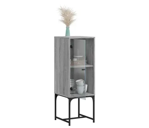 Skapītis Ar Stikla Durvīm, Pelēka Ozola, 35X37X100 Cm Vidaxl