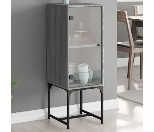 Skapītis Ar Stikla Durvīm, Pelēka Ozola, 35X37X100 Cm Vidaxl