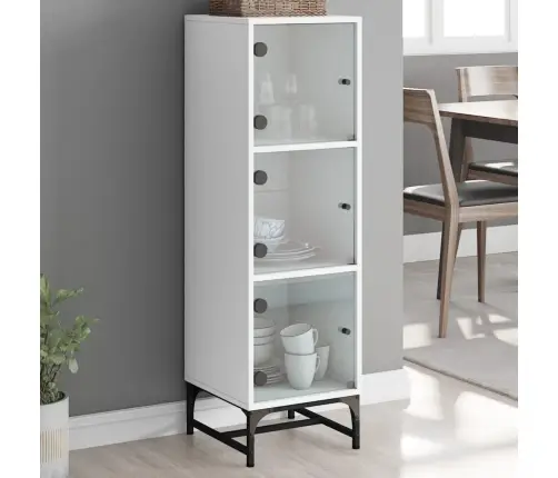 Augstais Skapis Ar Stikla Durvīm, Balts, 35X37X120 Cm Vidaxl