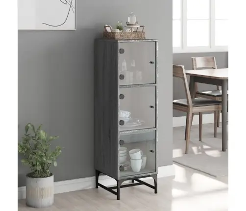 Augstais Skapis Ar Stikla Durvīm, Pelēka Ozola, 35X37X120 Cm Vidaxl