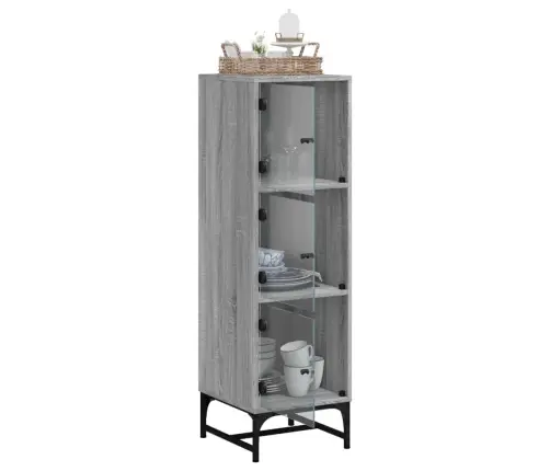 Augstais Skapis Ar Stikla Durvīm, Pelēka Ozola, 35X37X120 Cm Vidaxl