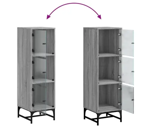 Augstais Skapis Ar Stikla Durvīm, Pelēka Ozola, 35X37X120 Cm Vidaxl