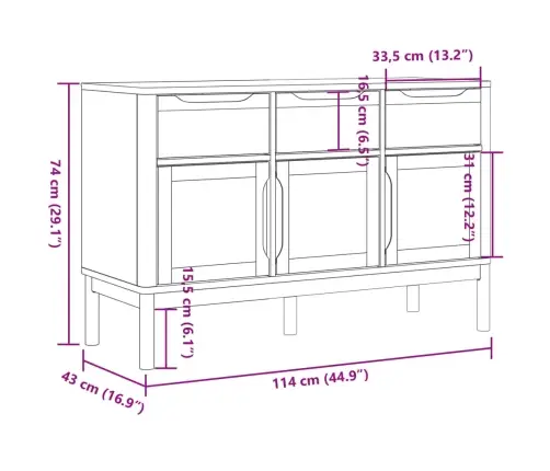 Kumode Floro, Vaska Brūna, 114X43X74 Cm, Priedes Masīvkoks Vidaxl