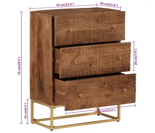Kumode Ar Atvilktnēm, 55X30X76 Cm, Mango Masīvkoks, Dzelzs Vidaxl