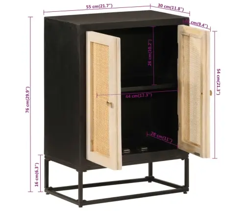 Šoninė Spintelė, Juoda, 55X30X76cm Mango Masyvas Ir Geležis