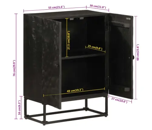 Bufete, Melna, 55X30X76 Cm, Mango Masīvkoks Un Dzelzs Vidaxl