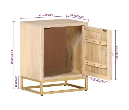 Naktsskapītis, 40X30X50 Cm, Mango Masīvkoks, Dzelzs Vidaxl