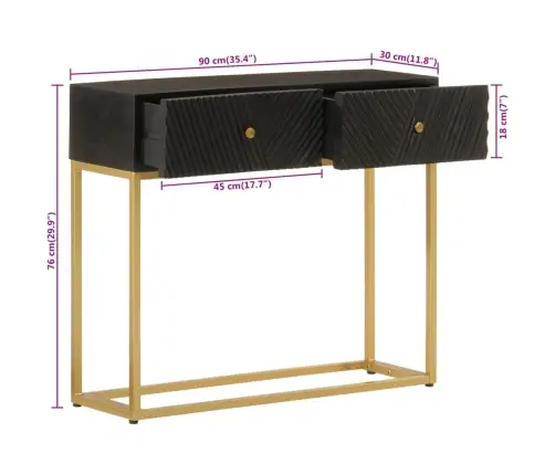 Konsoles Galdiņš, Melns, 90X30X76 Cm, Mango Koks, Dzelzs Vidaxl