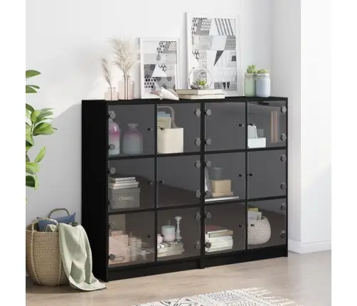 Grāmatu Plaukts Ar Durvīm, Melns, 136X37X109 Cm, Koks Vidaxl