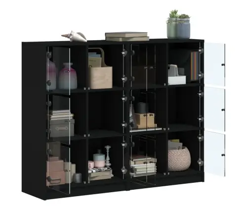 Grāmatu Plaukts Ar Durvīm, Melns, 136X37X109 Cm, Koks Vidaxl