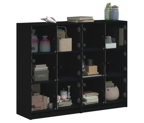 Grāmatu Plaukts Ar Durvīm, Melns, 136X37X109 Cm, Koks Vidaxl