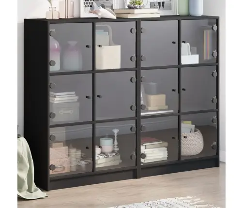 Grāmatu Plaukts Ar Durvīm, Melns, 136X37X109 Cm, Koks Vidaxl