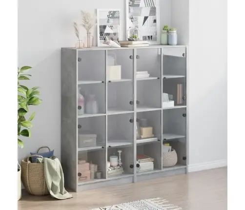 Grāmatplaukts Ar Durvīm, Betona Pelēks, 136X37X142 Cm, Koks Vidaxl Grāmatplaukts Ar Durvīm, Betona Pelēks, 136X37X142 Cm, Koks Vidaxl