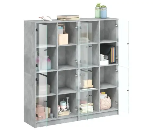 Grāmatplaukts Ar Durvīm, Betona Pelēks, 136X37X142 Cm, Koks Vidaxl Grāmatplaukts Ar Durvīm, Betona Pelēks, 136X37X142 Cm, Koks Vidaxl