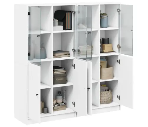 Grāmatu Plaukts Ar Durvīm, Balts, 136X37X142 Cm, Koks Vidaxl