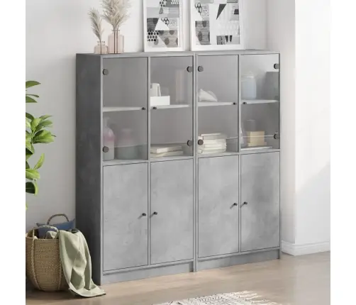 Knygų Spinta Su Durelėmis, Betono Pilka, 136X37X142cm Mediena