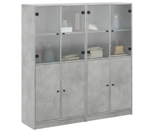 Knygų Spinta Su Durelėmis, Betono Pilka, 136X37X142cm Mediena